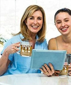 The American Store Great Job Mom Funny Coffee Mug - Best Gift Idea For Mother’s Day Or Birthday Gifts For Women - 13 Oz Glass - Gag Present For Her From Son, Daughter Or Kids - Tea Cup Silly Sayings For Mother Or Wife