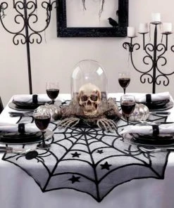 Klgang Store Halloween Decorations Halloween Black Lace Table Cloth Pentagram Spiderweb Table ClothHorror Atmosphere Halloween Decoration Home Party Decoration