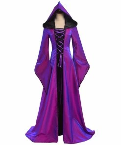 Sharon Chen' Store Halloween Costume For Women Retro Victorian Renaissance Medieval Trumpet Sleeve Hooded Gown All SaintsDress Halloween Costumes