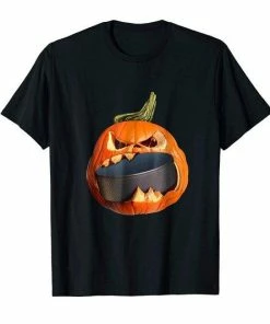 FredGreeneDesign Halloween Hockey Pumpkin Eating A Puck T-Shirt Halloween Clothing