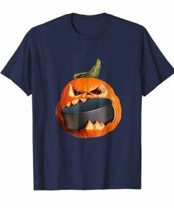 FredGreeneDesign Halloween Hockey Pumpkin Eating A Puck T-Shirt Halloween Clothing