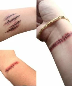 AIHOME Direct Store Halloween Zombie Scars Tattoos With Fake Scab Bloody Costume Makeup Halloween Decoration Terror Wound Scary Blood Injury Sticker Halloween Decorations