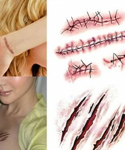 AIHOME Direct Store Halloween Zombie Scars Tattoos With Fake Scab Bloody Costume Makeup Halloween Decoration Terror Wound Scary Blood Injury Sticker Halloween Decorations