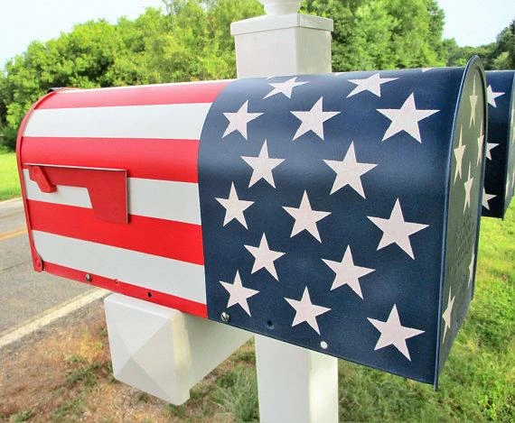 The American Store Hand Painted,American Flag,Standard Size Metal Mail Box,Red,White,Blue 3 The American Store Hand Painted,American Flag,Standard Size Metal Mail Box,Red,White,Blue
