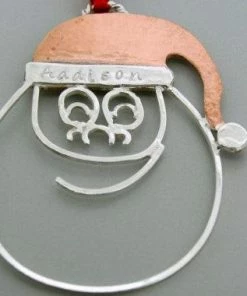 Courtneymariejewelry Handmade Sterling Silver Santa Ornament - Christmas Ornament - Copper Hat - Child Ornament - Christmas Gift Accessories