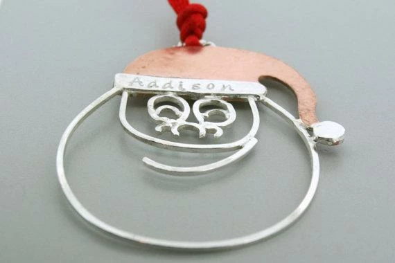 Courtneymariejewelry Handmade Sterling Silver Santa Ornament - Christmas Ornament - Copper Hat - Child Ornament - Christmas Gift Accessories 4 Courtneymariejewelry Handmade Sterling Silver Santa Ornament - Christmas Ornament - Copper Hat - Child Ornament - Christmas Gift Accessories