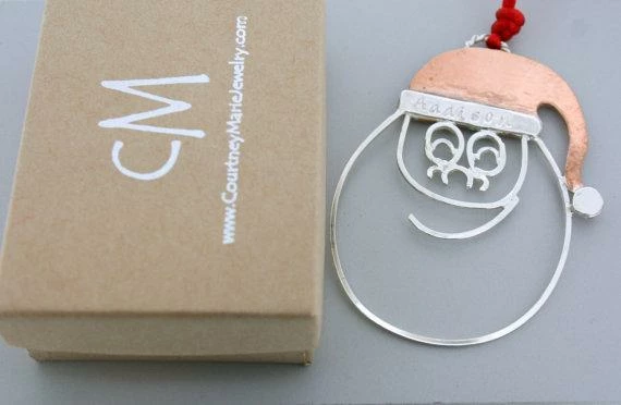Courtneymariejewelry Handmade Sterling Silver Santa Ornament - Christmas Ornament - Copper Hat - Child Ornament - Christmas Gift Accessories 7 Courtneymariejewelry Handmade Sterling Silver Santa Ornament - Christmas Ornament - Copper Hat - Child Ornament - Christmas Gift Accessories
