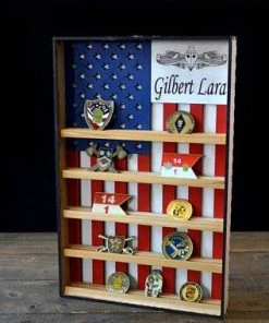 Online American Store Hanging Wood Military Coin Holder, Engraved Military Coin Holder, Coin Holder Shelf, Collectables Shelf, American Flag Display