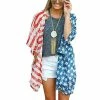 Women Clothing Happy GoGo Askwind 4th Of July Women's American Flag Print Kimono Cover Up Tops Shirt
