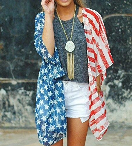 Women Clothing Happy GoGo Askwind 4th Of July Women's American Flag Print Kimono Cover Up Tops Shirt 4 Women Clothing Happy GoGo Askwind 4th Of July Women's American Flag Print Kimono Cover Up Tops Shirt