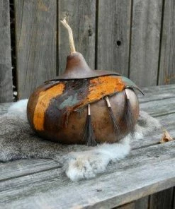 HollyHawkDesigns Native American Collection Horse Hair Gourd Bowl, Turquoise And Gold Gourd Bowl, Scalloped Gourd Bowl, Decorative Gourd, Gourd Art, Lidded Gourd Bowl