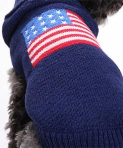 July Decor Store Pets Hot Sellers American Flag Pet Knitted Jumper Winter Warm England Style Sportwear Stars Design Pet Puppy Coat Jacket Puppy