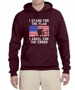 Wild Bobby Mens Clothing I Stand For The Flag I Kneel For The Cross | Mens Americana / American Pride Hooded Sweatshirt Graphic Hoodie
