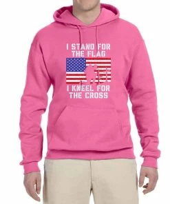 Wild Bobby Mens Clothing I Stand For The Flag I Kneel For The Cross | Mens Americana / American Pride Hooded Sweatshirt Graphic Hoodie