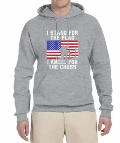 Wild Bobby Mens Clothing I Stand For The Flag I Kneel For The Cross | Mens Americana / American Pride Hooded Sweatshirt Graphic Hoodie