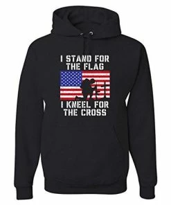 Wild Bobby Mens Clothing I Stand For The Flag I Kneel For The Cross | Mens Americana / American Pride Hooded Sweatshirt Graphic Hoodie