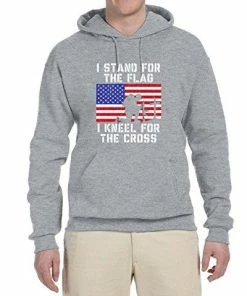 Wild Bobby Mens Clothing I Stand For The Flag I Kneel For The Cross | Mens Americana / American Pride Hooded Sweatshirt Graphic Hoodie