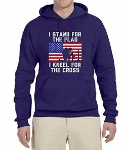 Wild Bobby Mens Clothing I Stand For The Flag I Kneel For The Cross | Mens Americana / American Pride Hooded Sweatshirt Graphic Hoodie