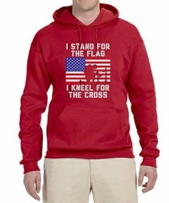Wild Bobby Mens Clothing I Stand For The Flag I Kneel For The Cross | Mens Americana / American Pride Hooded Sweatshirt Graphic Hoodie