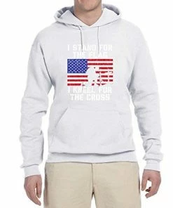Wild Bobby Mens Clothing I Stand For The Flag I Kneel For The Cross | Mens Americana / American Pride Hooded Sweatshirt Graphic Hoodie