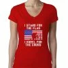 Wild Bobby Women Clothing I Stand For The Flag I Kneel For The Cross | Womens Americana/American Pride Junior Fit V-Neck Tee Graphic T-Shirt
