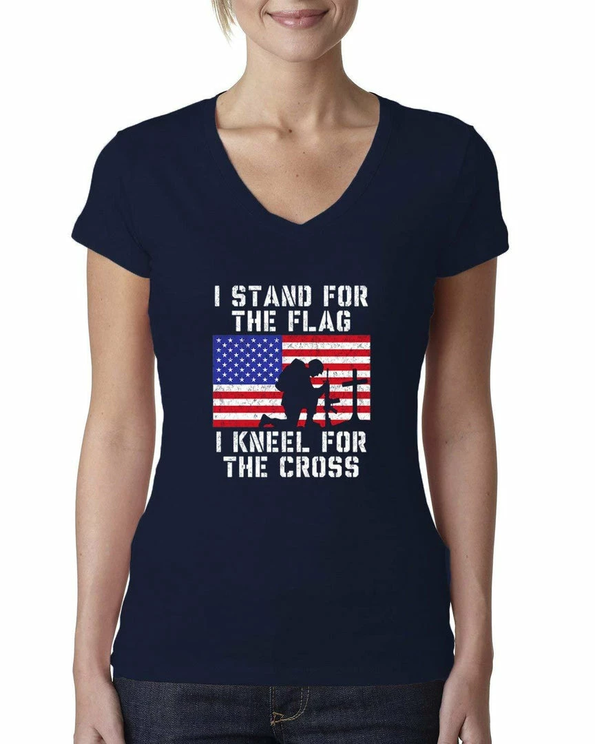 Wild Bobby Women Clothing I Stand For The Flag I Kneel For The Cross | Womens Americana/American Pride Junior Fit V-Neck Tee Graphic T-Shirt 5 Wild Bobby Women Clothing I Stand For The Flag I Kneel For The Cross | Womens Americana/American Pride Junior Fit V-Neck Tee Graphic T-Shirt