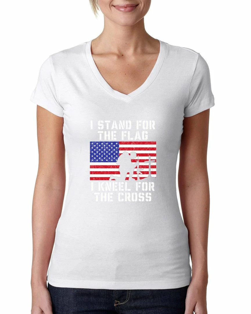 Wild Bobby Women Clothing I Stand For The Flag I Kneel For The Cross | Womens Americana/American Pride Junior Fit V-Neck Tee Graphic T-Shirt 6 Wild Bobby Women Clothing I Stand For The Flag I Kneel For The Cross | Womens Americana/American Pride Junior Fit V-Neck Tee Graphic T-Shirt