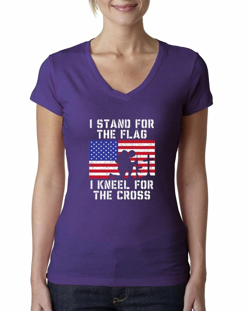 Wild Bobby Women Clothing I Stand For The Flag I Kneel For The Cross | Womens Americana/American Pride Junior Fit V-Neck Tee Graphic T-Shirt 7 Wild Bobby Women Clothing I Stand For The Flag I Kneel For The Cross | Womens Americana/American Pride Junior Fit V-Neck Tee Graphic T-Shirt