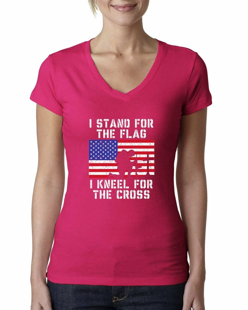 Wild Bobby Women Clothing I Stand For The Flag I Kneel For The Cross | Womens Americana/American Pride Junior Fit V-Neck Tee Graphic T-Shirt 8 Wild Bobby Women Clothing I Stand For The Flag I Kneel For The Cross | Womens Americana/American Pride Junior Fit V-Neck Tee Graphic T-Shirt