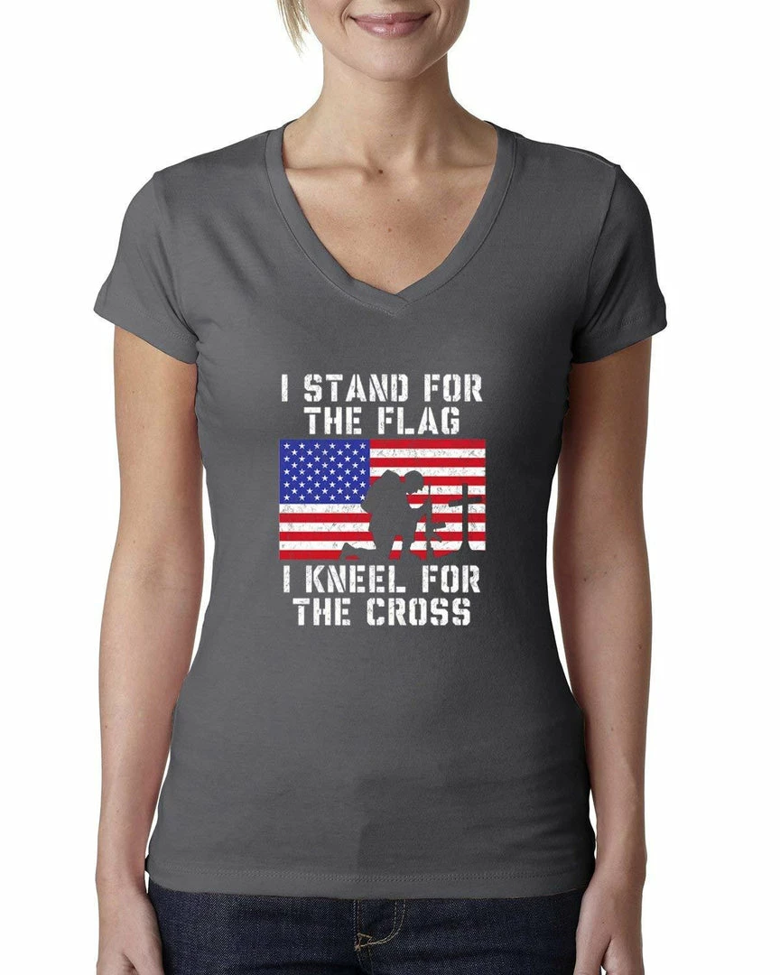 Wild Bobby Women Clothing I Stand For The Flag I Kneel For The Cross | Womens Americana/American Pride Junior Fit V-Neck Tee Graphic T-Shirt 9 Wild Bobby Women Clothing I Stand For The Flag I Kneel For The Cross | Womens Americana/American Pride Junior Fit V-Neck Tee Graphic T-Shirt