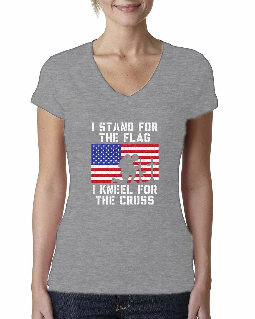 Wild Bobby Women Clothing I Stand For The Flag I Kneel For The Cross | Womens Americana/American Pride Junior Fit V-Neck Tee Graphic T-Shirt 12 Wild Bobby Women Clothing I Stand For The Flag I Kneel For The Cross | Womens Americana/American Pride Junior Fit V-Neck Tee Graphic T-Shirt