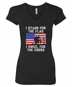 Wild Bobby Women Clothing I Stand For The Flag I Kneel For The Cross | Womens Americana/American Pride Junior Fit V-Neck Tee Graphic T-Shirt 40 Wild Bobby Women Clothing I Stand For The Flag I Kneel For The Cross | Womens Americana/American Pride Junior Fit V-Neck Tee Graphic T-Shirt