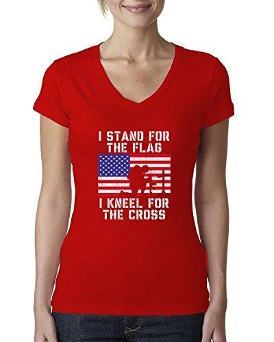 Wild Bobby Women Clothing I Stand For The Flag I Kneel For The Cross | Womens Americana/American Pride Junior Fit V-Neck Tee Graphic T-Shirt 24 Wild Bobby Women Clothing I Stand For The Flag I Kneel For The Cross | Womens Americana/American Pride Junior Fit V-Neck Tee Graphic T-Shirt