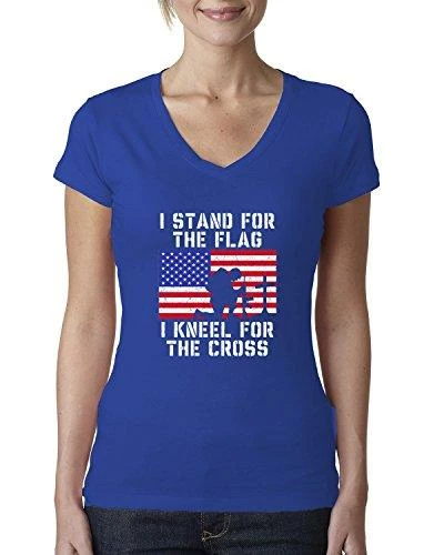 Wild Bobby Women Clothing I Stand For The Flag I Kneel For The Cross | Womens Americana/American Pride Junior Fit V-Neck Tee Graphic T-Shirt 25 Wild Bobby Women Clothing I Stand For The Flag I Kneel For The Cross | Womens Americana/American Pride Junior Fit V-Neck Tee Graphic T-Shirt