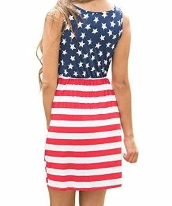 Imily Bela Women's Sleeveless Floral Print Stars And Stripes Racerback Midi Tank Dress USA Flag Women Clothing