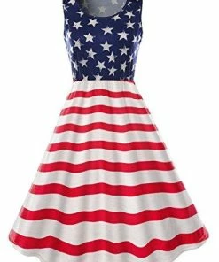 Imily Bela Women's Sleeveless Floral Print Stars And Stripes Racerback Midi Tank Dress USA Flag Women Clothing