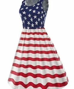 Imily Bela Women's Sleeveless Floral Print Stars And Stripes Racerback Midi Tank Dress USA Flag Women Clothing