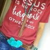 RockinAdesign Jesus Is My Rock Turquoise Is My Other Rock / Poly-cotton Graphic Tee / Western / Cowgirl / Southwestern / Rodeo Women Clothing