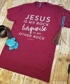 RockinAdesign Jesus Is My Rock Turquoise Is My Other Rock / Poly-cotton Graphic Tee / Western / Cowgirl / Southwestern / Rodeo Women Clothing
