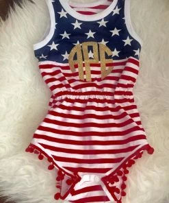 Online American Store Kids Clothing July 4th Baby Romper || AMERICA Romper || Monogrammed Patriotic Clothing