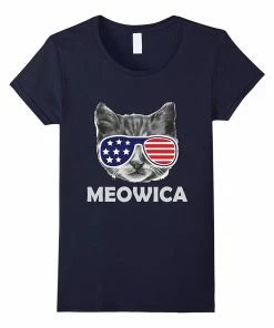 AMESION PRINTING 10 Store Labor Day Meowica USA American Cat Funny T-Shirt Women Clothing