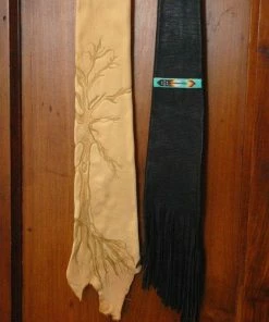 HollyHawkDesigns Native American Collection Leather Necktie, Native American Inspired Necktie,Beaded Necktie,Unique Necktie, Fringed Necktie