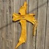 HollyHawkDesigns Native American Collection Leather Wall Cross, Western Wall Cross, Christian Cross, Religious Gift, Rustic Wall Cross, Yellow Leather Cross