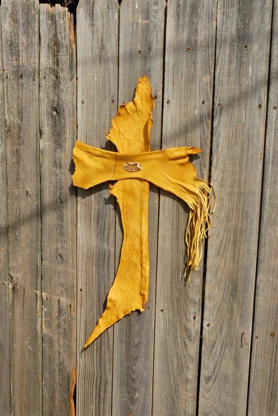 HollyHawkDesigns Leather Wall Cross, Western Wall Cross, Christian Cross, Religious Gift, Rustic Wall Cross, Yellow Leather Cross Native American Collection 3 HollyHawkDesigns Leather Wall Cross, Western Wall Cross, Christian Cross, Religious Gift, Rustic Wall Cross, Yellow Leather Cross Native American Collection