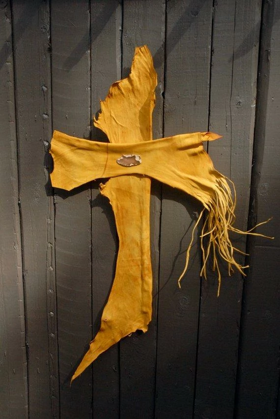 HollyHawkDesigns Leather Wall Cross, Western Wall Cross, Christian Cross, Religious Gift, Rustic Wall Cross, Yellow Leather Cross Native American Collection 4 HollyHawkDesigns Leather Wall Cross, Western Wall Cross, Christian Cross, Religious Gift, Rustic Wall Cross, Yellow Leather Cross Native American Collection