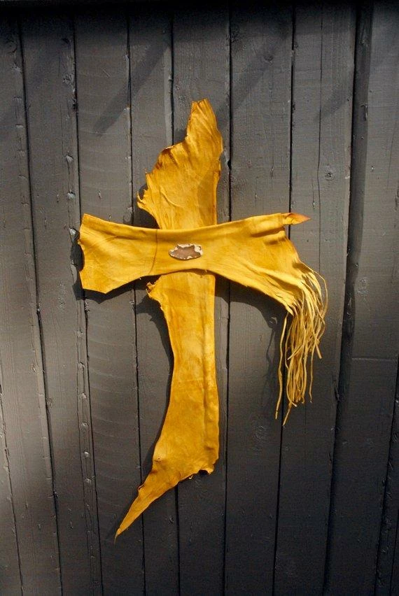 HollyHawkDesigns Leather Wall Cross, Western Wall Cross, Christian Cross, Religious Gift, Rustic Wall Cross, Yellow Leather Cross Native American Collection 6 HollyHawkDesigns Leather Wall Cross, Western Wall Cross, Christian Cross, Religious Gift, Rustic Wall Cross, Yellow Leather Cross Native American Collection
