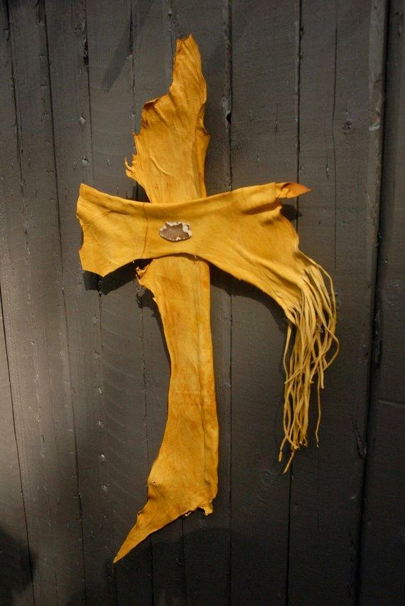 HollyHawkDesigns Leather Wall Cross, Western Wall Cross, Christian Cross, Religious Gift, Rustic Wall Cross, Yellow Leather Cross Native American Collection 10 HollyHawkDesigns Leather Wall Cross, Western Wall Cross, Christian Cross, Religious Gift, Rustic Wall Cross, Yellow Leather Cross Native American Collection