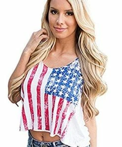 LEO BON Womens American Flag Shirt Short Sleeve USA T-Shirts Tank Top Loose Vests Tops Blouse Women Clothing