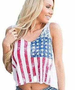 LEO BON Womens American Flag Shirt Short Sleeve USA T-Shirts Tank Top Loose Vests Tops Blouse Women Clothing