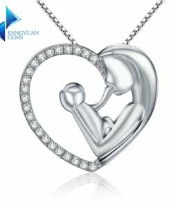 Onlineamericanstore Luxury 925 Sterling Silver Deep Love Of Parents Heart CZ Pendant Necklaces For Women Authentic Jewelry